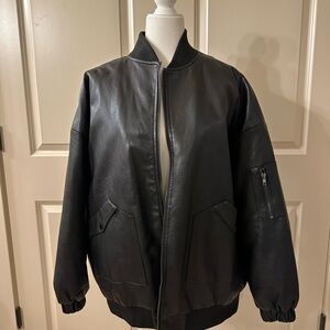Edikted Dark Leather Bomber Jacket